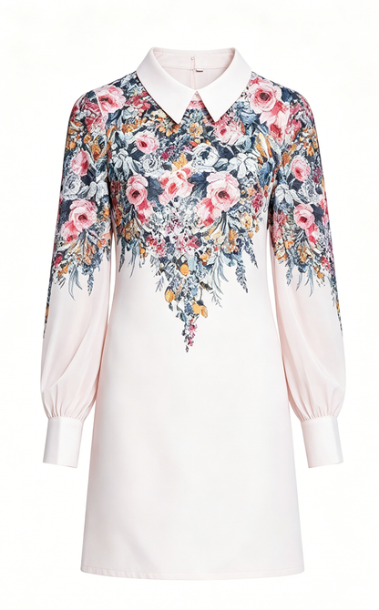White Floral Mini Dress with Chiffon Sleeves - LAI MENG FIVE CATS