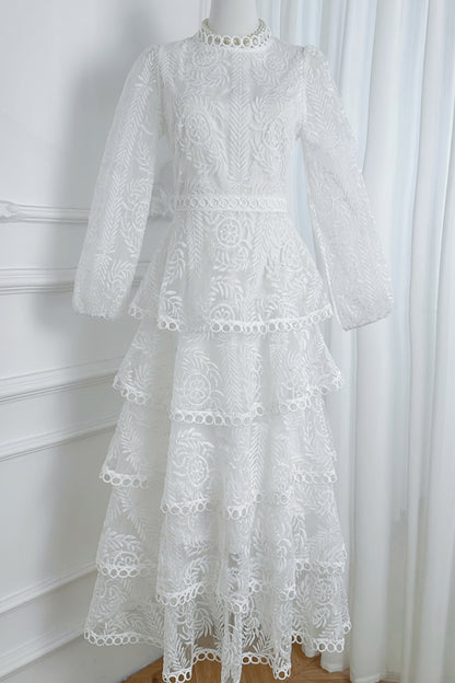 Women's Mesh Embroidery Ruffle Tiered Layered Maxi Dress