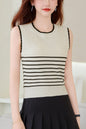 Women's Striped Sleeveless Shirt Ribbed Knit Tops