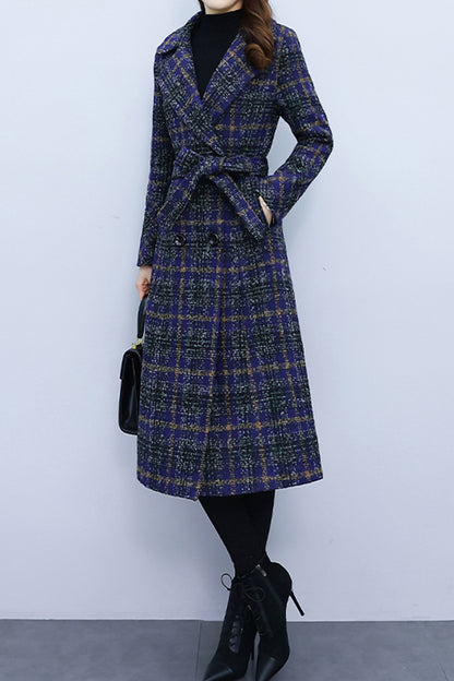 women's plaid woolen long coat