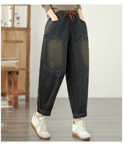 Women's Baggy Jeans Elastic Waist Harem Barrel Denim