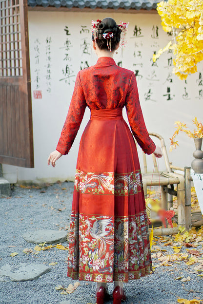Women's Chinese Horse Face Skirt Vintage Maxi Jacquard Skirt Outfit