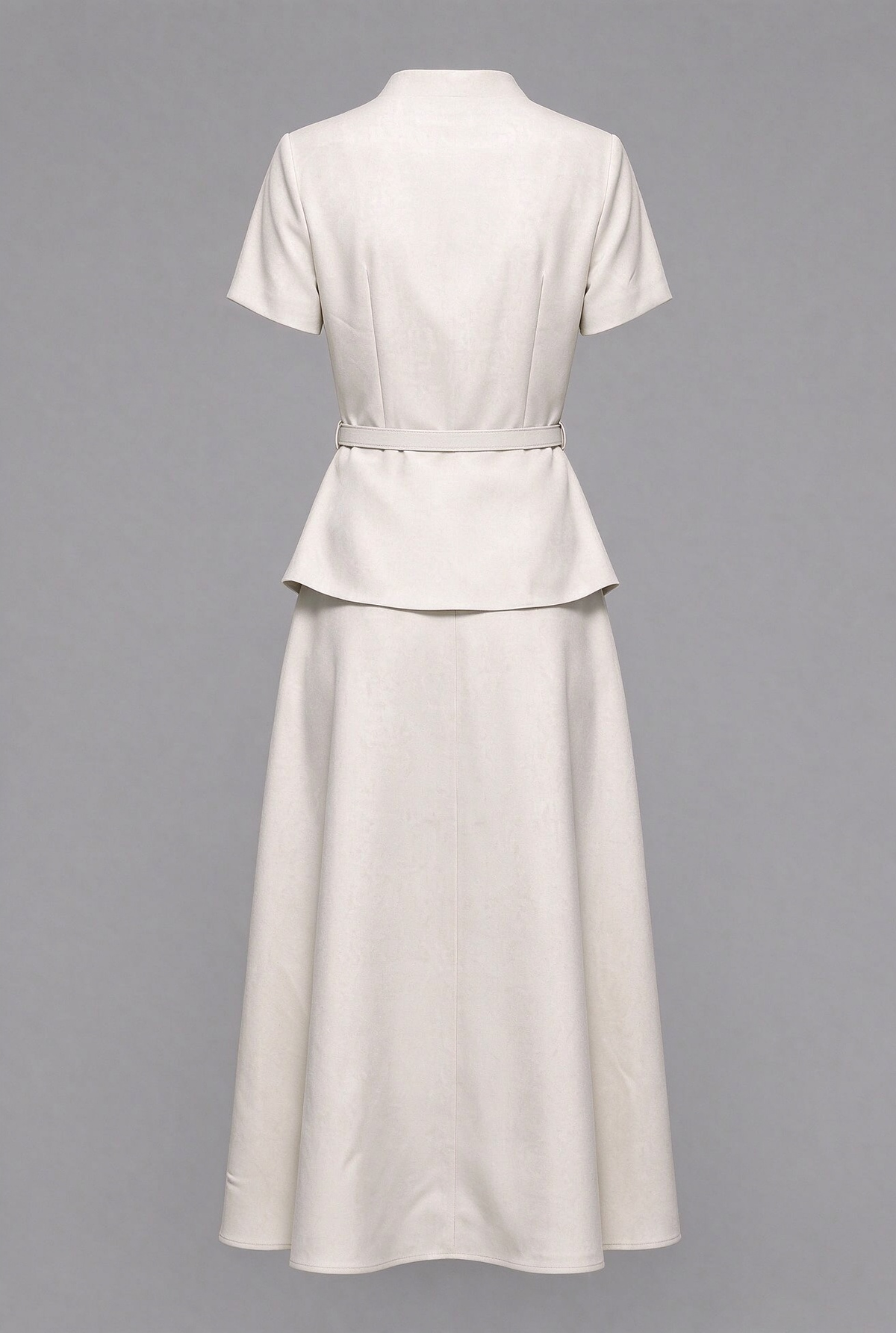 Chic 2-Piece Outfit: EShort-Sleeve Mandarin Collar Jacket & A-Line Skirt