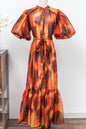 Women's Floral Print Puff Sleeve Fishtail Loose Maxi Dress