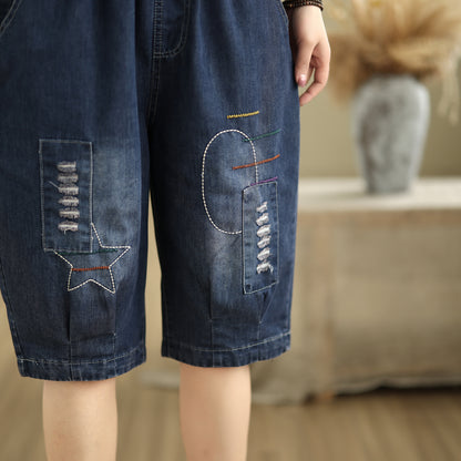 Women Denim Jeans Elastic Waist Harem Short Pants