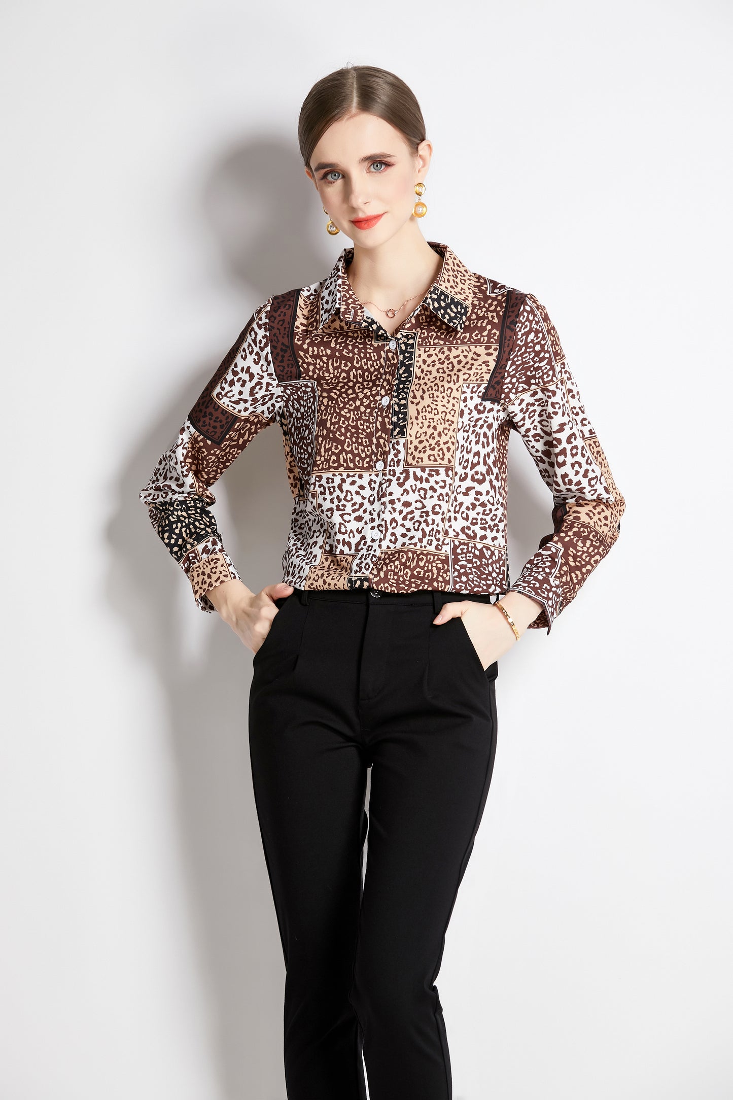 ESY-Women's Shirt Print Long Sleeve Button Blouse - LAI MENG FIVE CATS