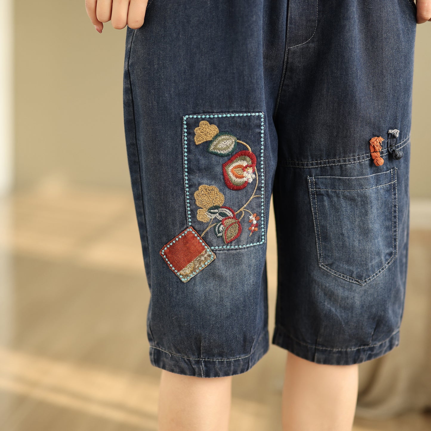 Women Denim Jeans Elastic Waist Harem Short Pants