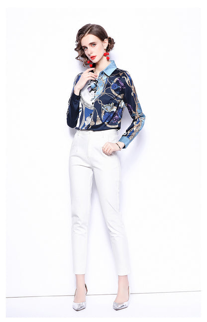 ESY-Women's Shirt Floral Print Long Sleeve Button Top