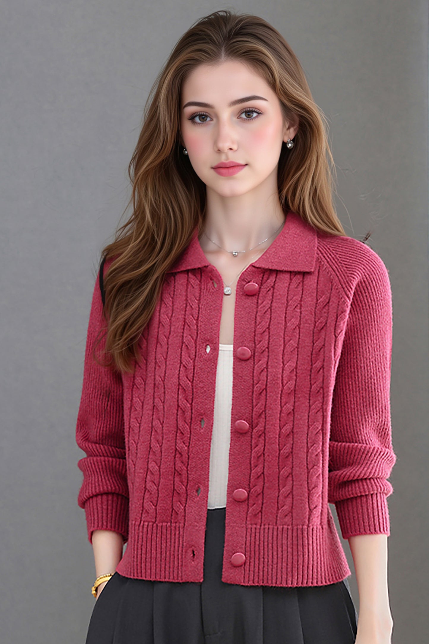 Women's Cable Knit Cardigan Open Front Sweater Jacket