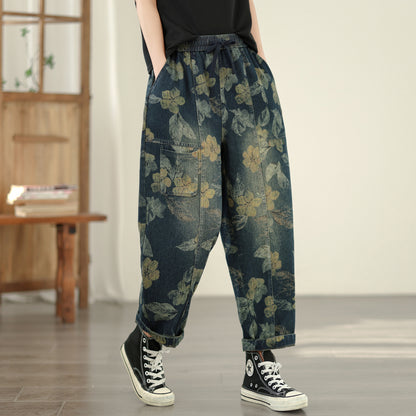 Women's Baggy Jeans Drawstring Elastic Barrel Denim Pants