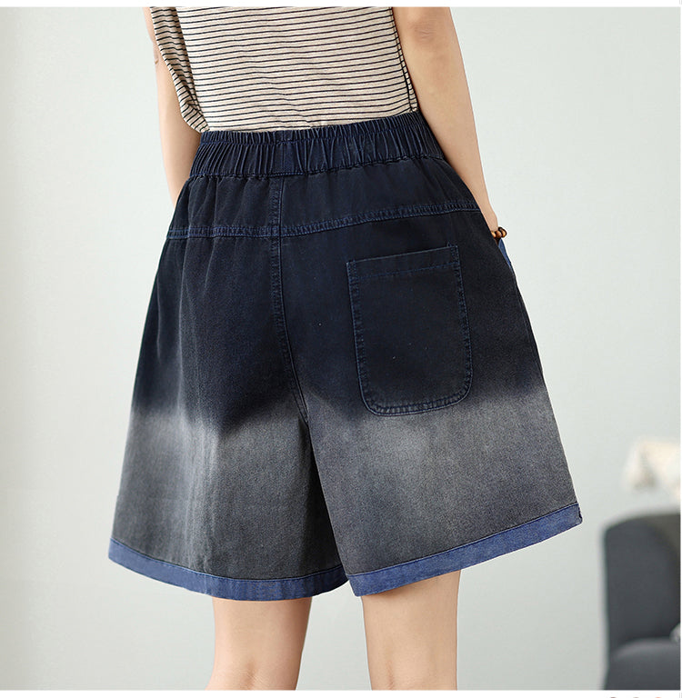 Women's Baggy Pull On Jeans Ripped Denim Shorts - LAI MENG FIVE CATS