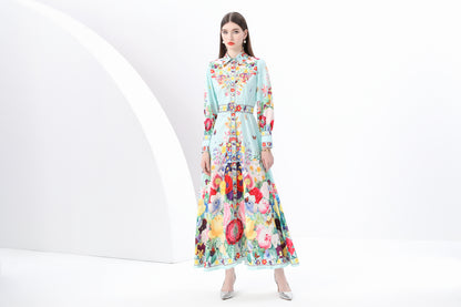 Women's Floral Print  Flowy Button Up Split Maxi Dress