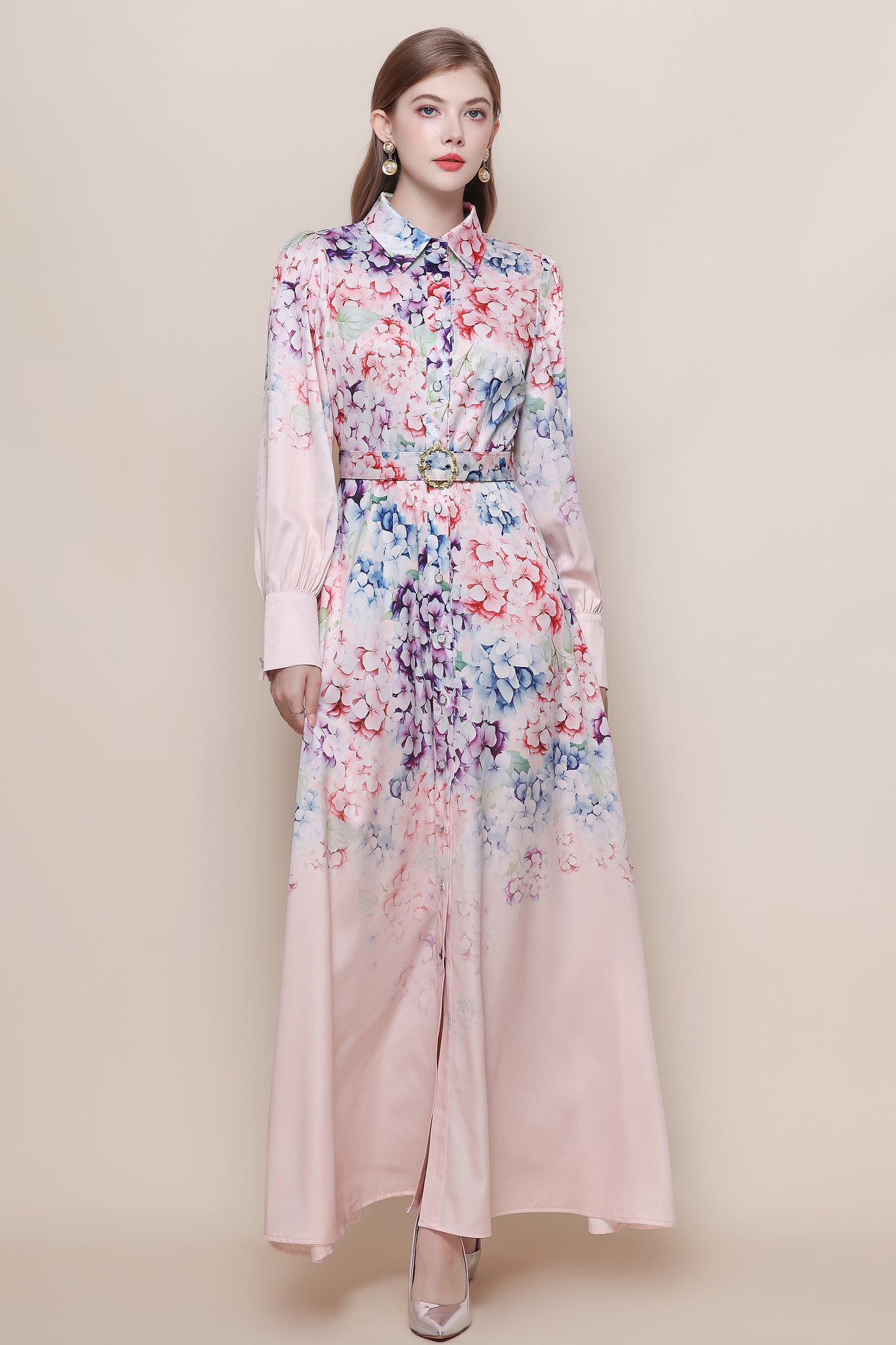 26-Women's Floral Print Button Long Dress Maxi Dress