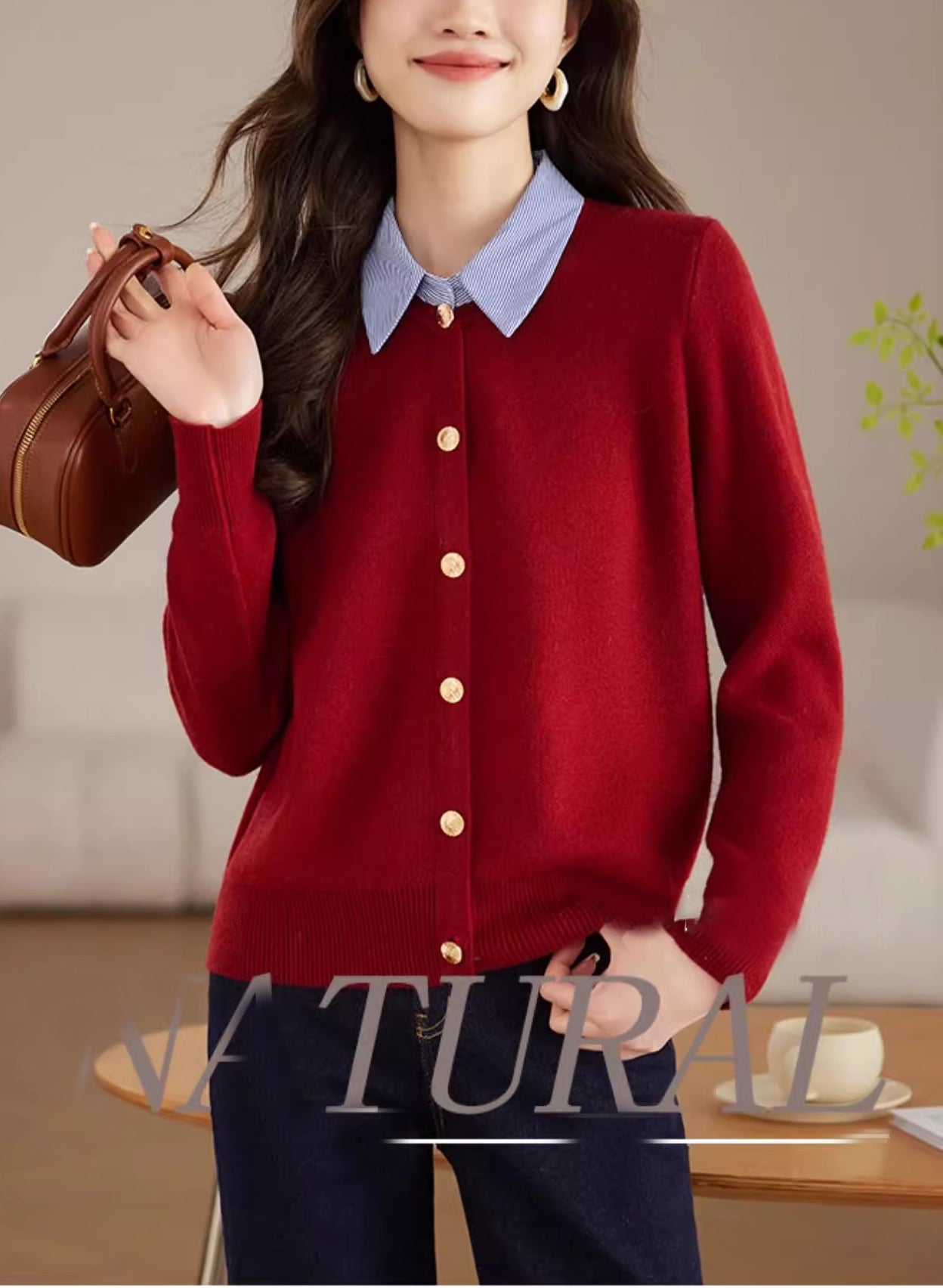 Women's Long Sleeve Sweater Knit Cardigan Tops - LAI MENG FIVE CATS