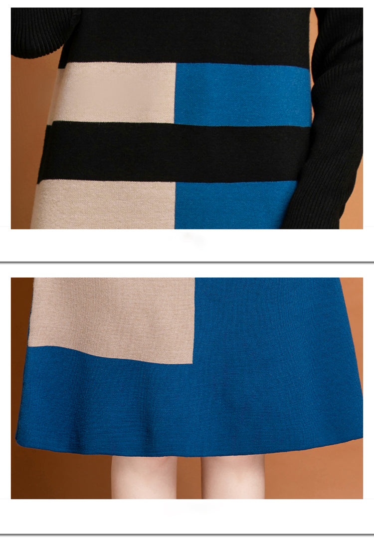 Women's Fall Long Sleeve Knitted Sweater Midi Dress