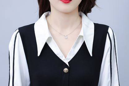 Women's V-Neck with Pockets Long Sleeve Black Dress