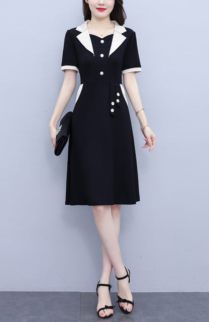 Women's Short Sleeve Pocket Work Office Suit Dress - LAI MENG FIVE CATS