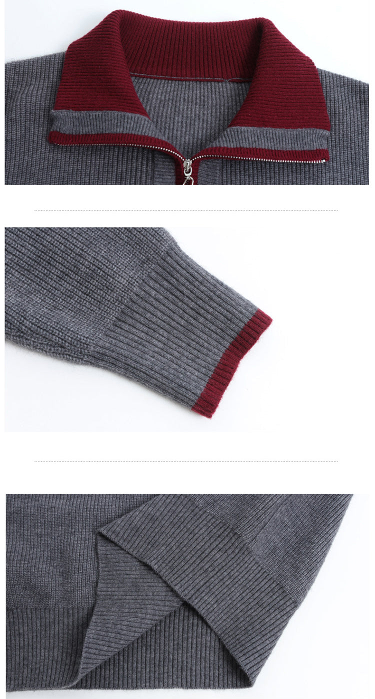 Contrast Collar Half-Zip Knit Sweater – Chic Colorblock Ribbed Pullover
