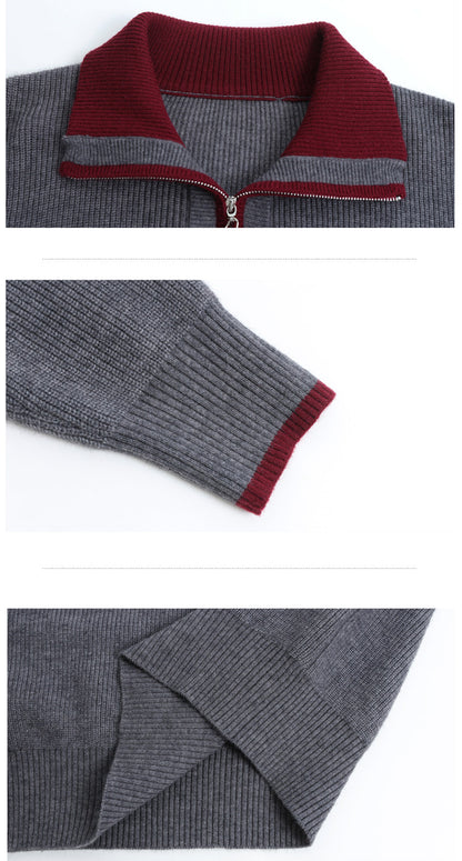 Contrast Collar Half-Zip Knit Sweater – Chic Colorblock Ribbed Pullover