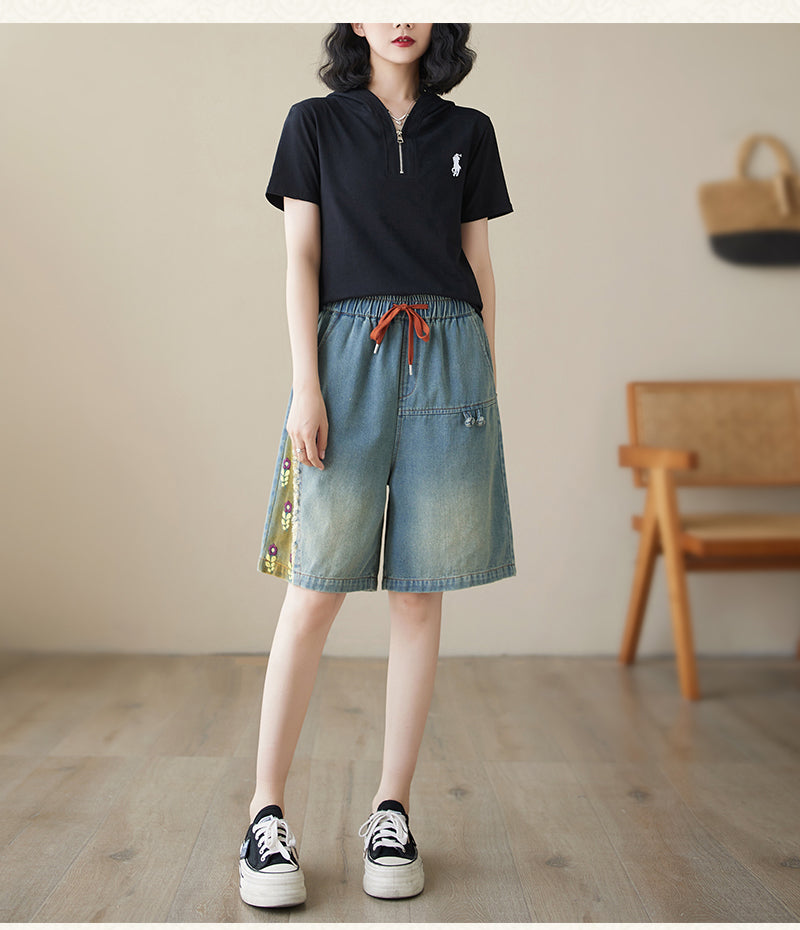 Women's Bermuda Shorts Baggy Jean Denim Shorts - LAI MENG FIVE CATS