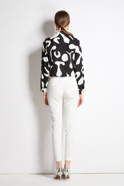 ESY-Women's Long Sleeve Lapel Collar Print Button Blouse