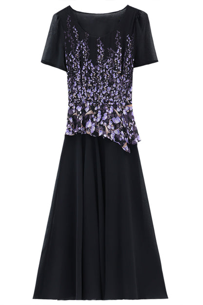 Maryam Purple Floral Print Patchwork Dress