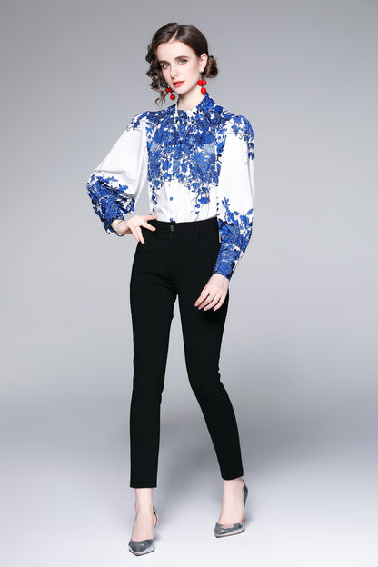 ESY-Women's Button Floral Print Shirt Loose Blouses Tops