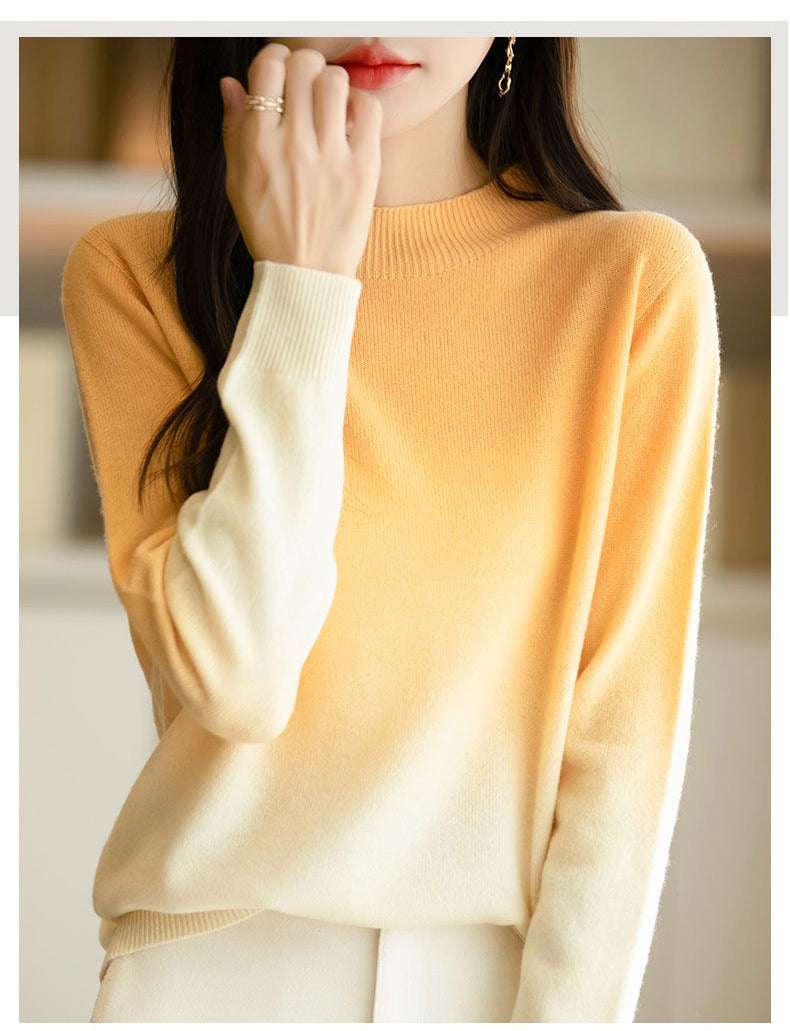 Women's Crew Neck Sweater Knit Gradient Pullover Tops
