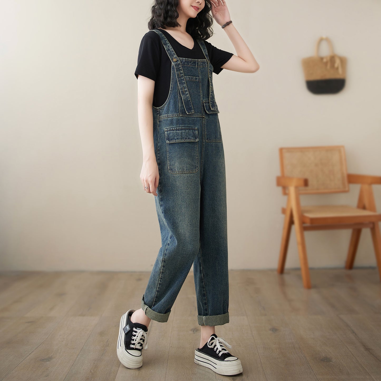 Womens Denim Bib Pants Jumpsuits Adjustable Strap Overalls