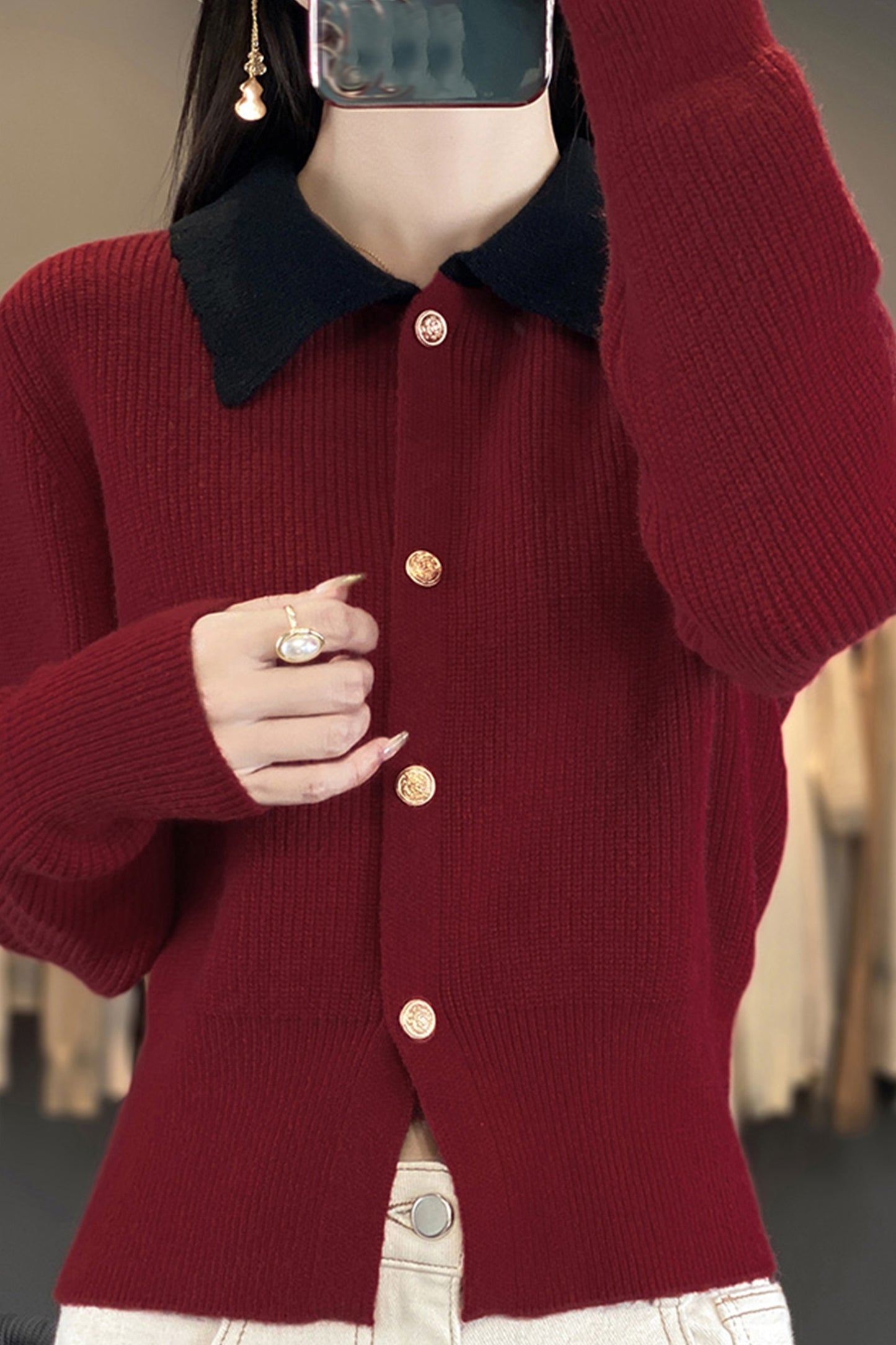 Women's Lapel V Neck Cardigan Sweater Knit Blouse