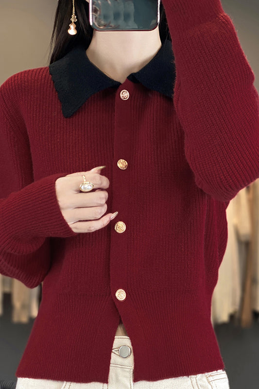 Women's Lapel V Neck Cardigan Sweater Knit Blouse