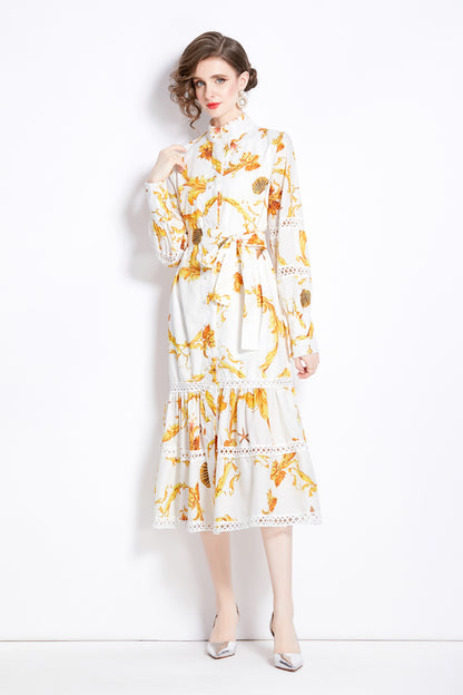 FSY-Women Floral Print Button Split Flowy Maxi Dress