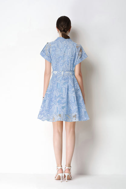 Sky Blue Lace Shirt Mini Dress | Summer Backyard Party Style