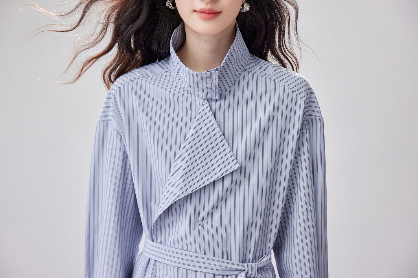 Blue Striped Tie-Waist Shirt | Relaxed Fall Everyday Top