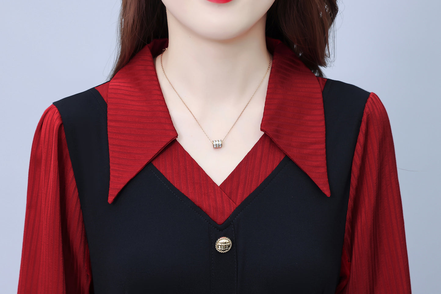 Women's V-Neck with Pockets Long Sleeve Black Dress