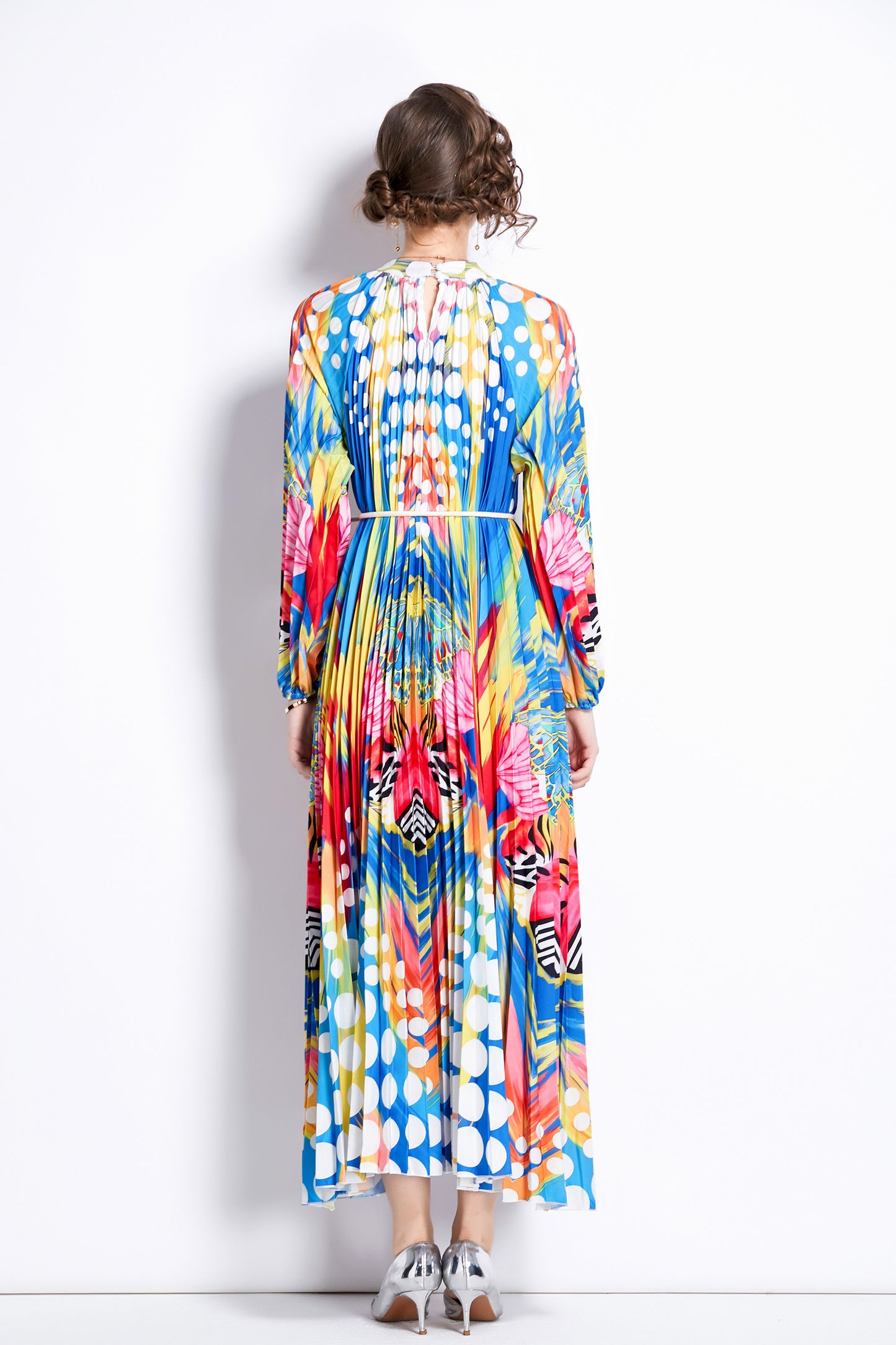 Women's Pleated Floral print Maxi Swing Loose Party Dress