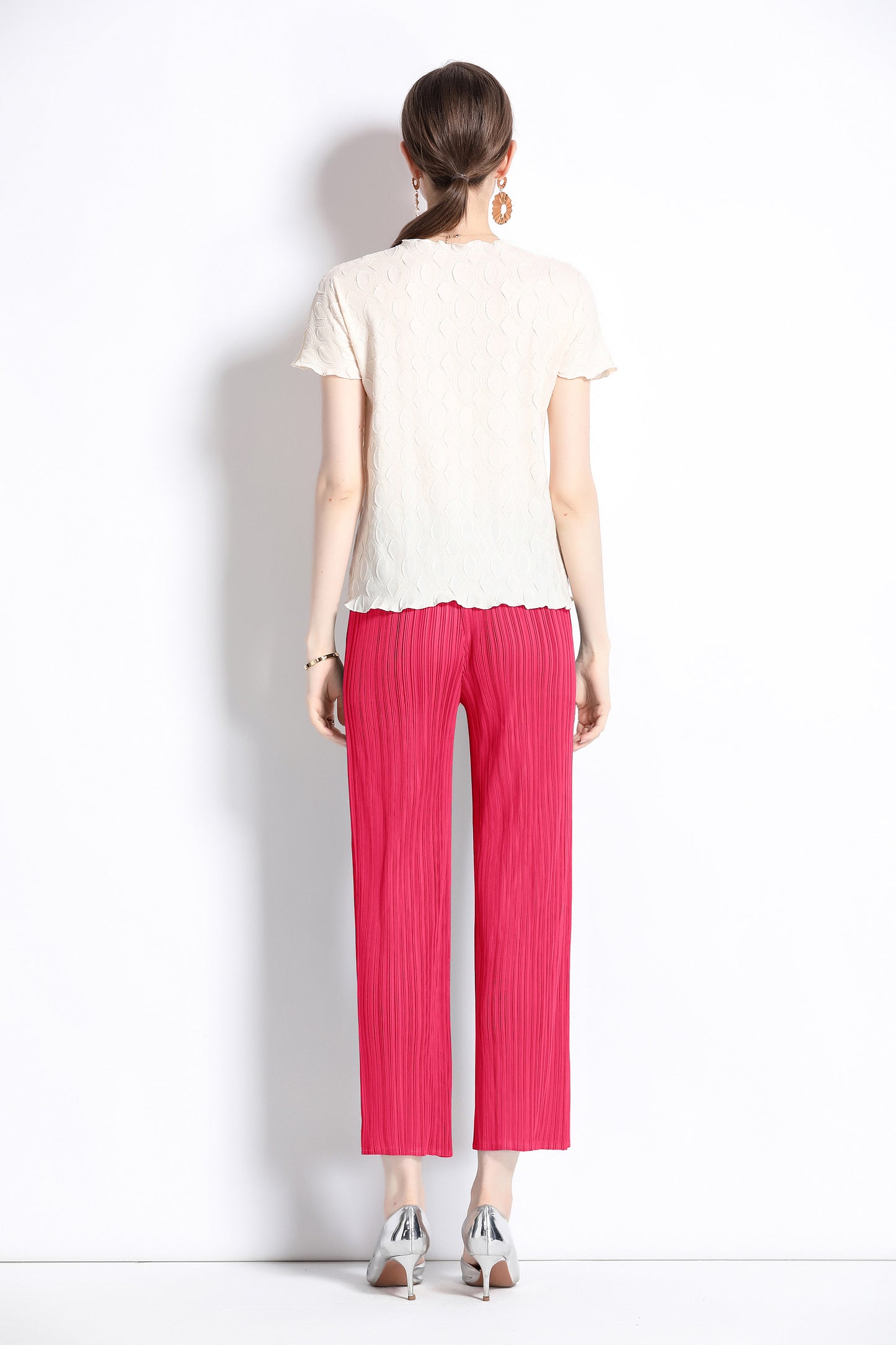 Pink Elastic Casual Pleated Trouser