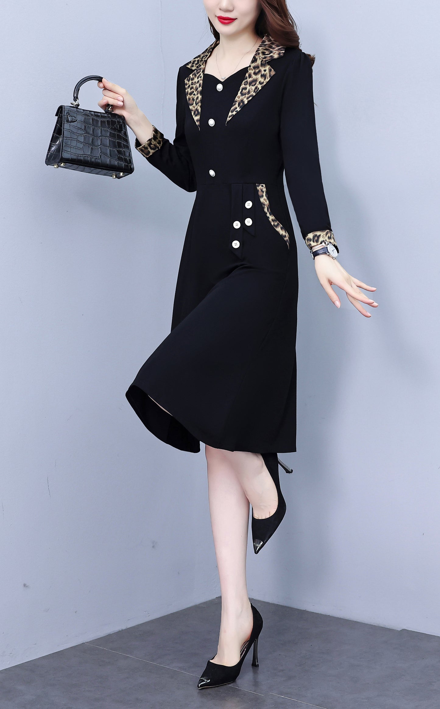 Women'sLong Sleeve Work Office Suit Dress with Pockets