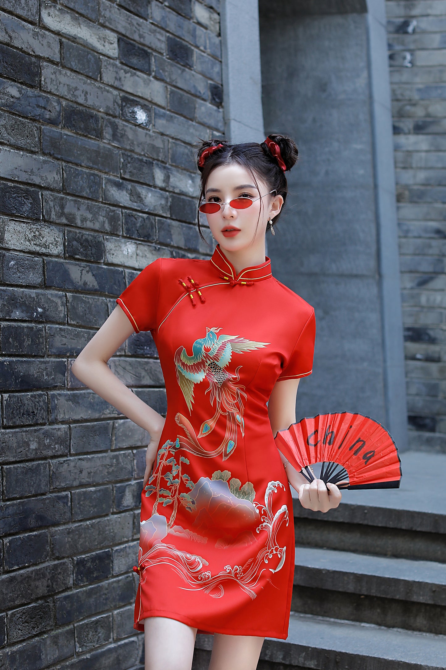 Women's Chinese Cheongsam Print Mini Dress