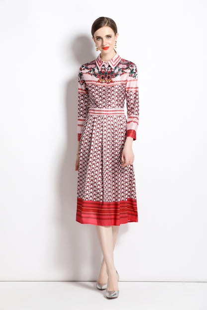 FSY-Women's Floral Print Button A-line Flowy Midi Dress