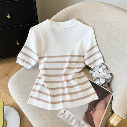 Stripe Polo Knit Top – Lightweight Everyday Statement