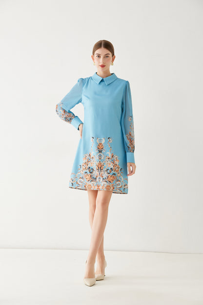 SSY-Women's Floral Chiffon Long Sleeve Mini Dress