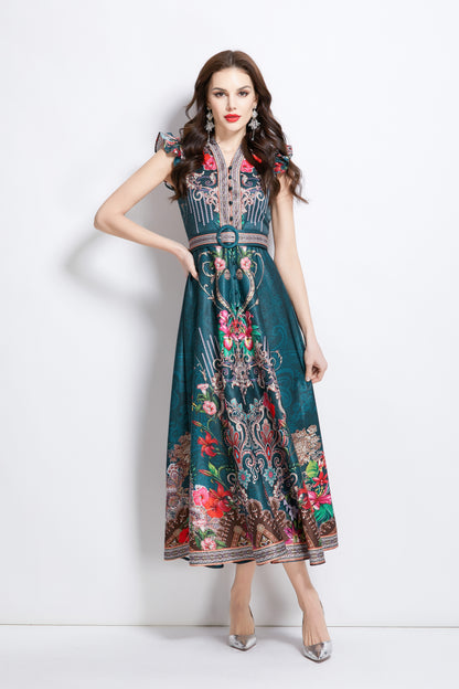 Women's Floral Print V-Neck Sleeveless Maxi Dress