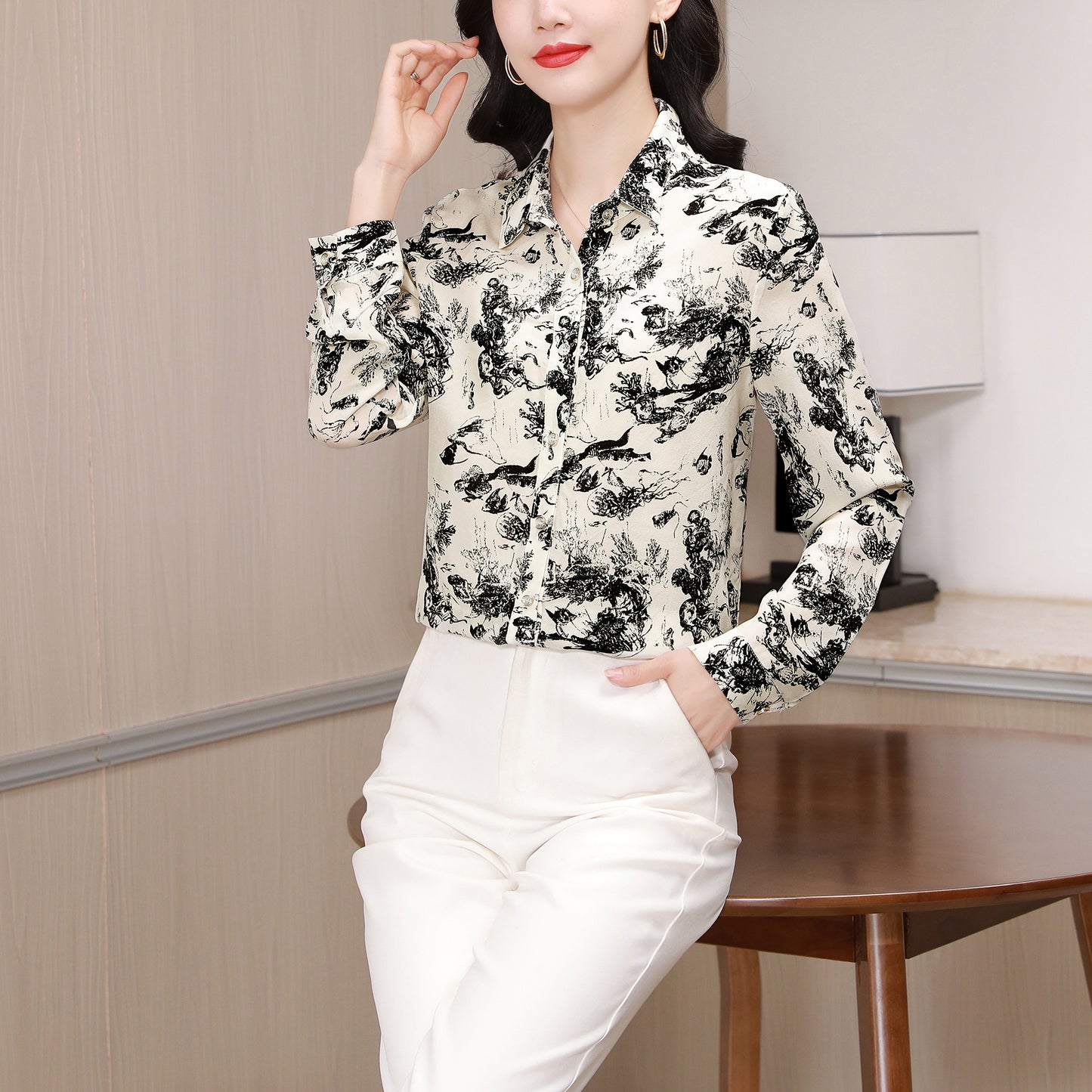 Women's Collared Floral Print Shirt Blouse Tops