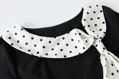 28696 Polka Dot Collar Black Maxi Dress – Elegant Holiday & Dinner Style