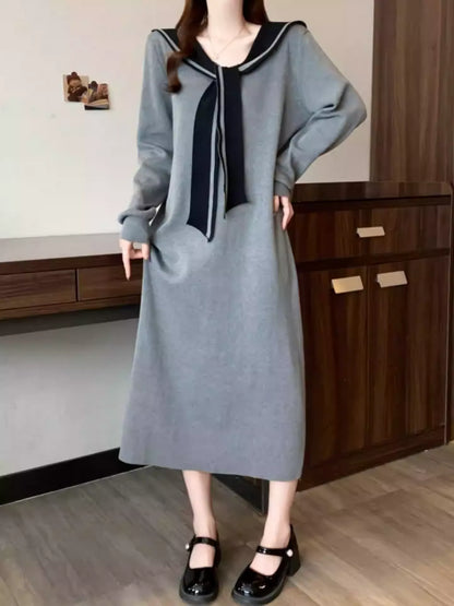 Women's V-Neck Sailor Stripe Sweater Knit Dress