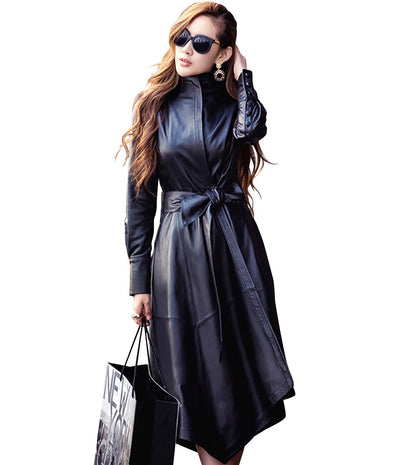 Women's Instyles Faux Leather Long Gothic Winter Overcoat Parka Coats