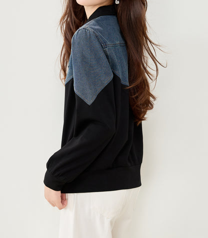 Denim Contrast Half-Zip Sweatshirt | Early Fall Casual