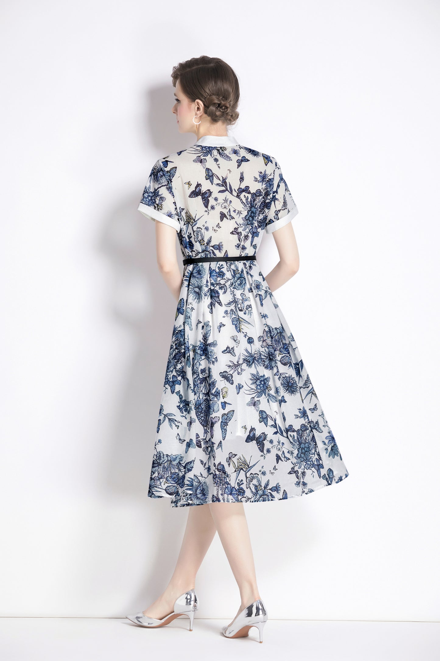 Women's Vintage Floral Print Elegant Midi Dress