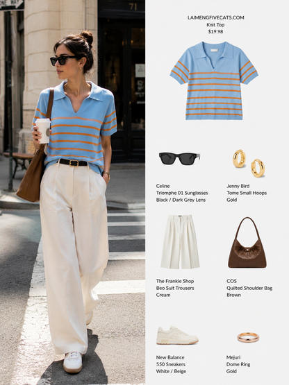 Stripe Polo Knit Top – Lightweight Everyday Statement